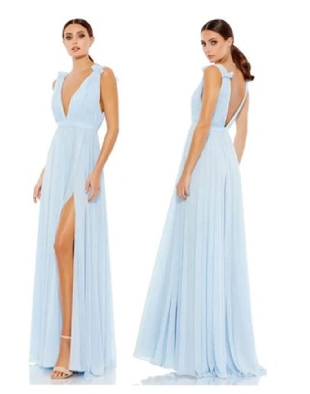 Ieena For Mac Duggal 55321 Dress Pleated Chiffon V Neck Gown Powder Blue 6